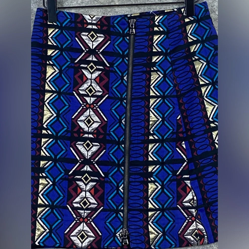 J. Crew NEW NWT Mini Skirt Size 2 Metallic Brocade Colorful Full Front Zip Aztec